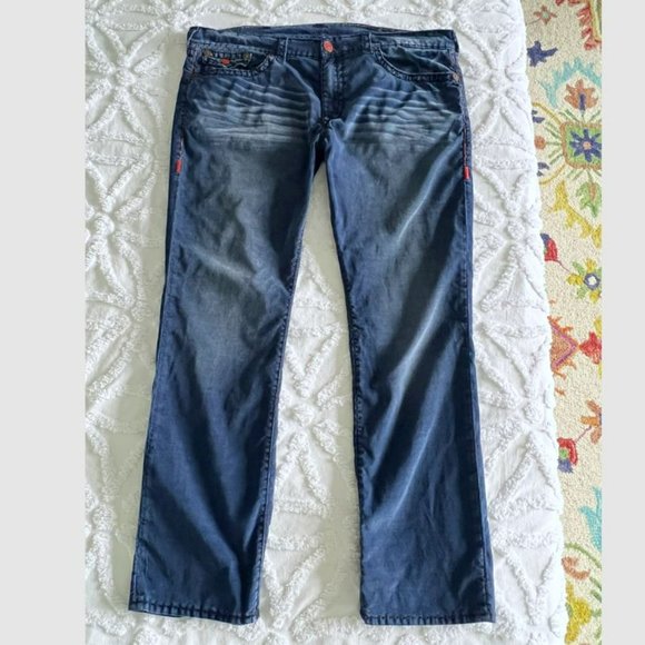 TRUE RELIGION Ricky Flap Super T Corduroys Indigo Blue & Red Pants Size 44 RARE - Picture 9 of 13